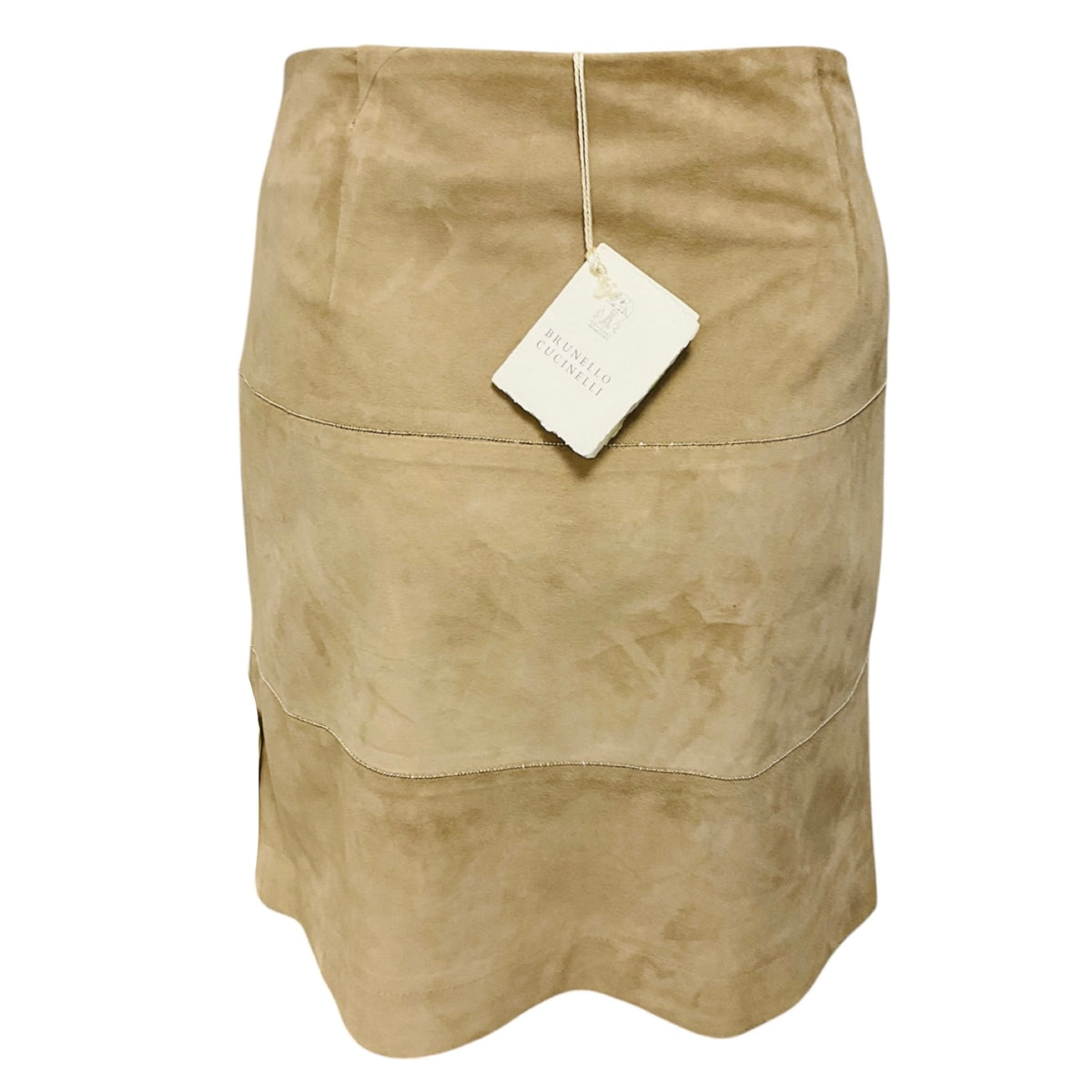 Brunello Cucinelli Taupe Beige Suede Mini Skirt with Monili