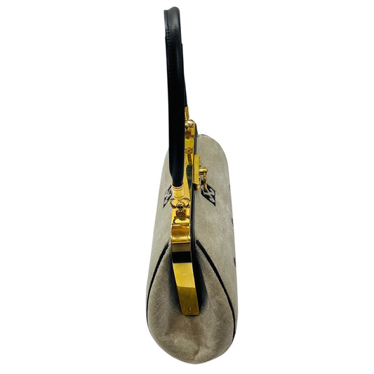 Roberta di Camerino Beige / Brown / Black Velvet and Leather Top Handle Bag with Gold Hardware