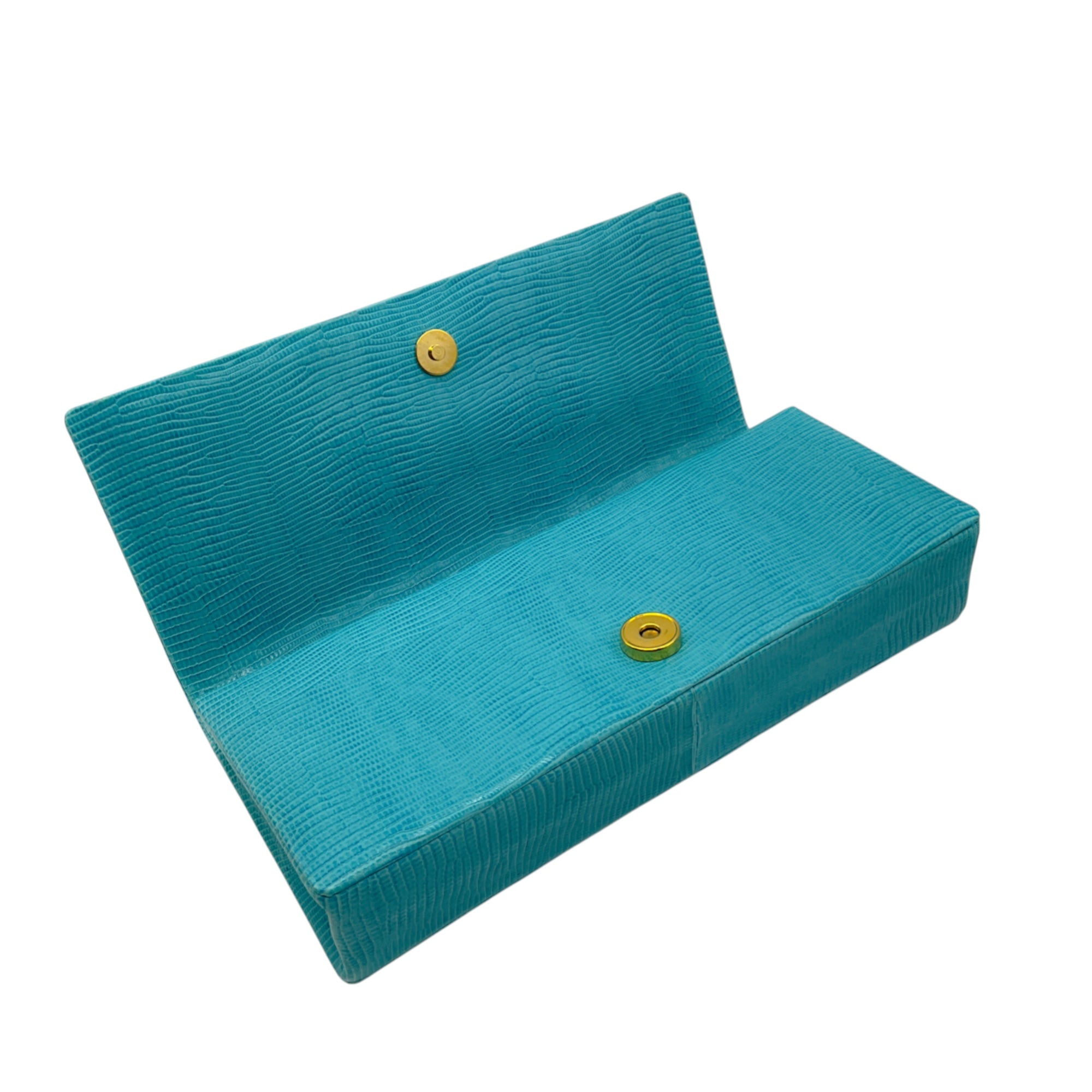 Lalo Handbags Turquoise Embossed Leather Evening Clutch