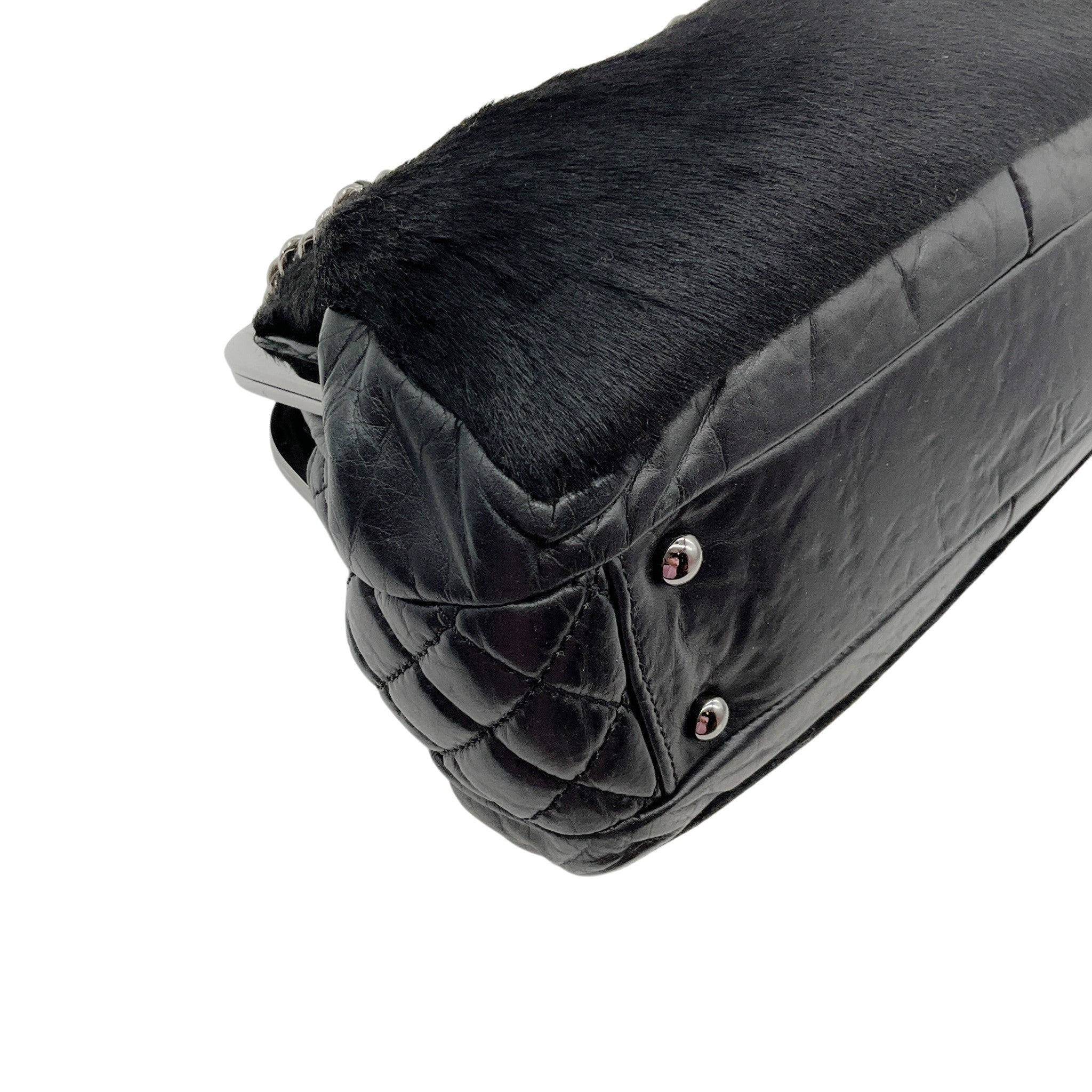 Chanel Vintage 1980's Black Nappa Leather and Hair Calf Shoulder Bag