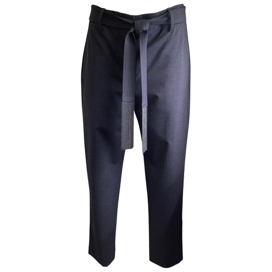 Brunello Cucinelli Charcoal Grey Monili Beaded Belted Wool Pants