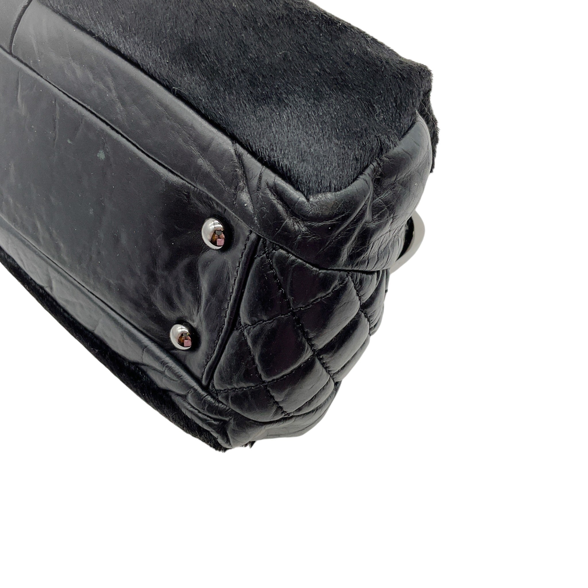 Chanel Vintage 1980's Black Nappa Leather and Hair Calf Shoulder Bag