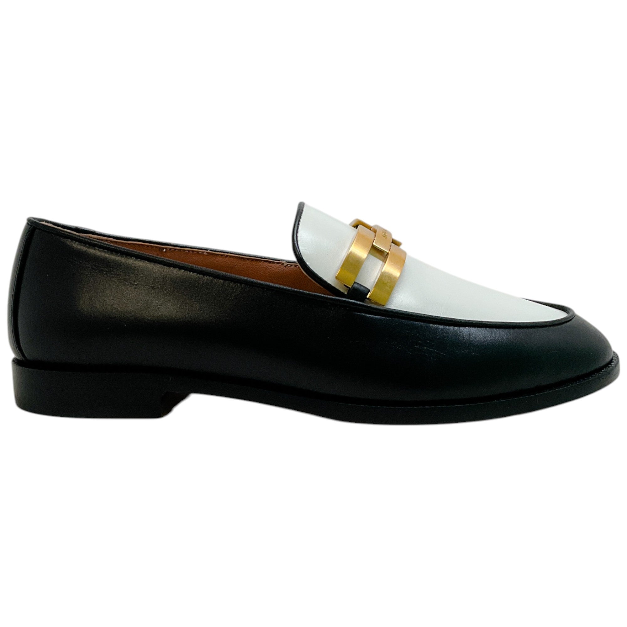 Aquazzura Black / White Brandi Moccasin Loafers