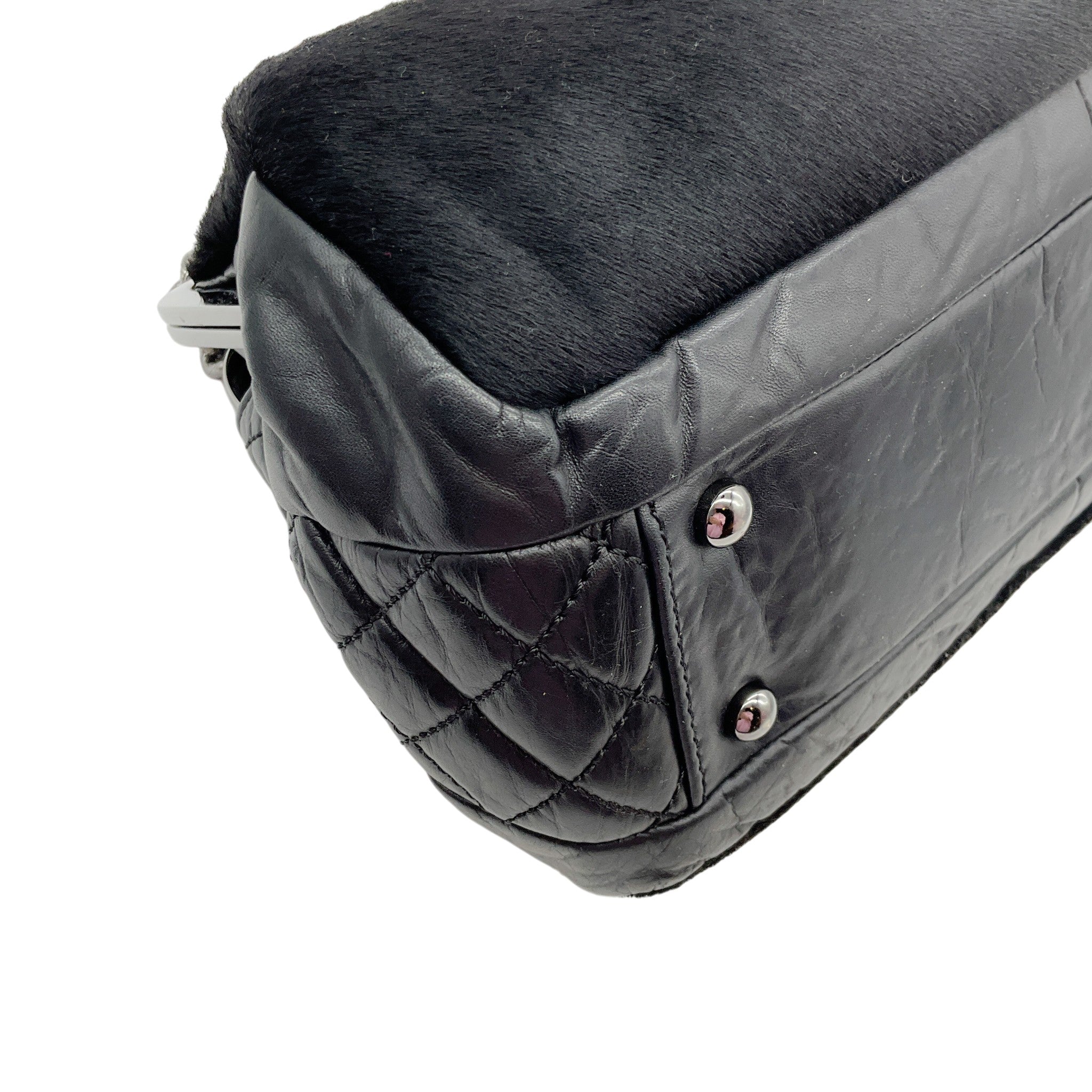 Chanel Vintage 1980's Black Nappa Leather and Hair Calf Shoulder Bag