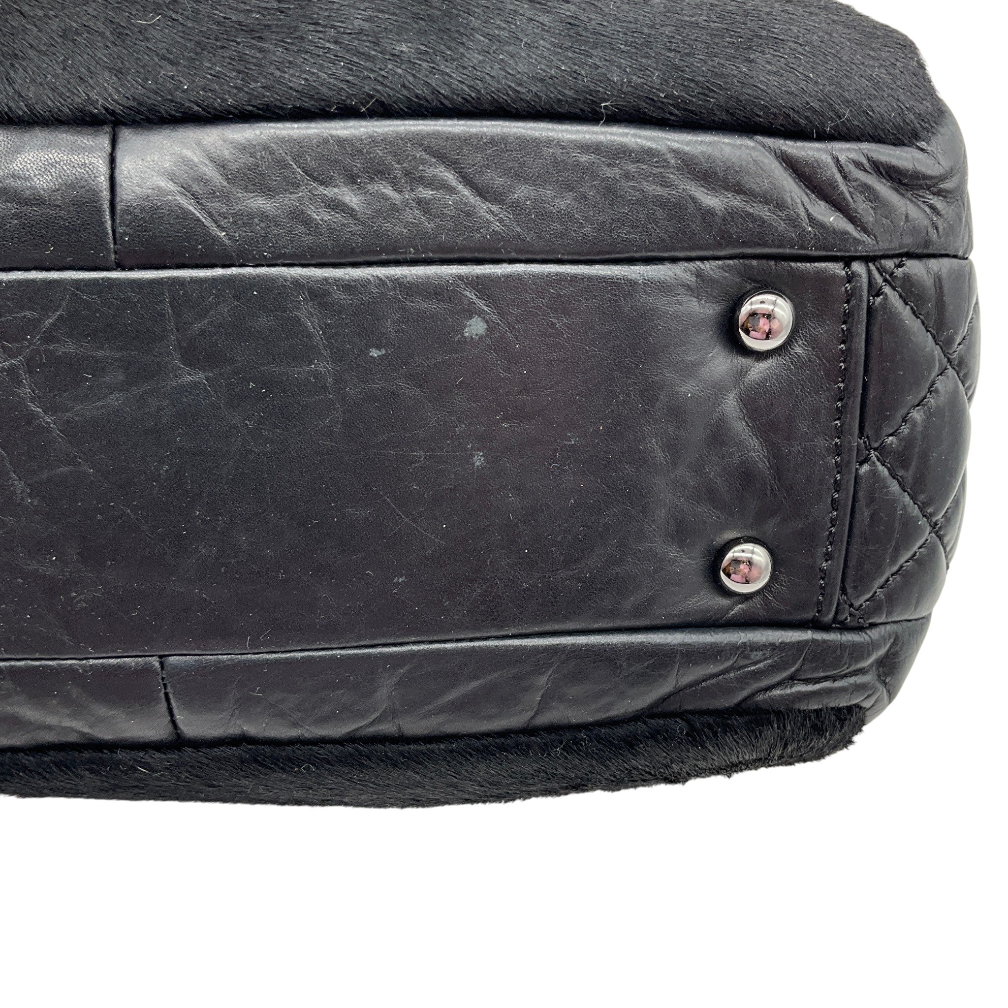 Chanel Vintage 1980's Black Nappa Leather and Hair Calf Shoulder Bag
