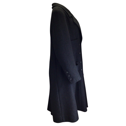 Chanel Black Vintage 2001 Double Breasted Silk Lined Wool Tweed Coat