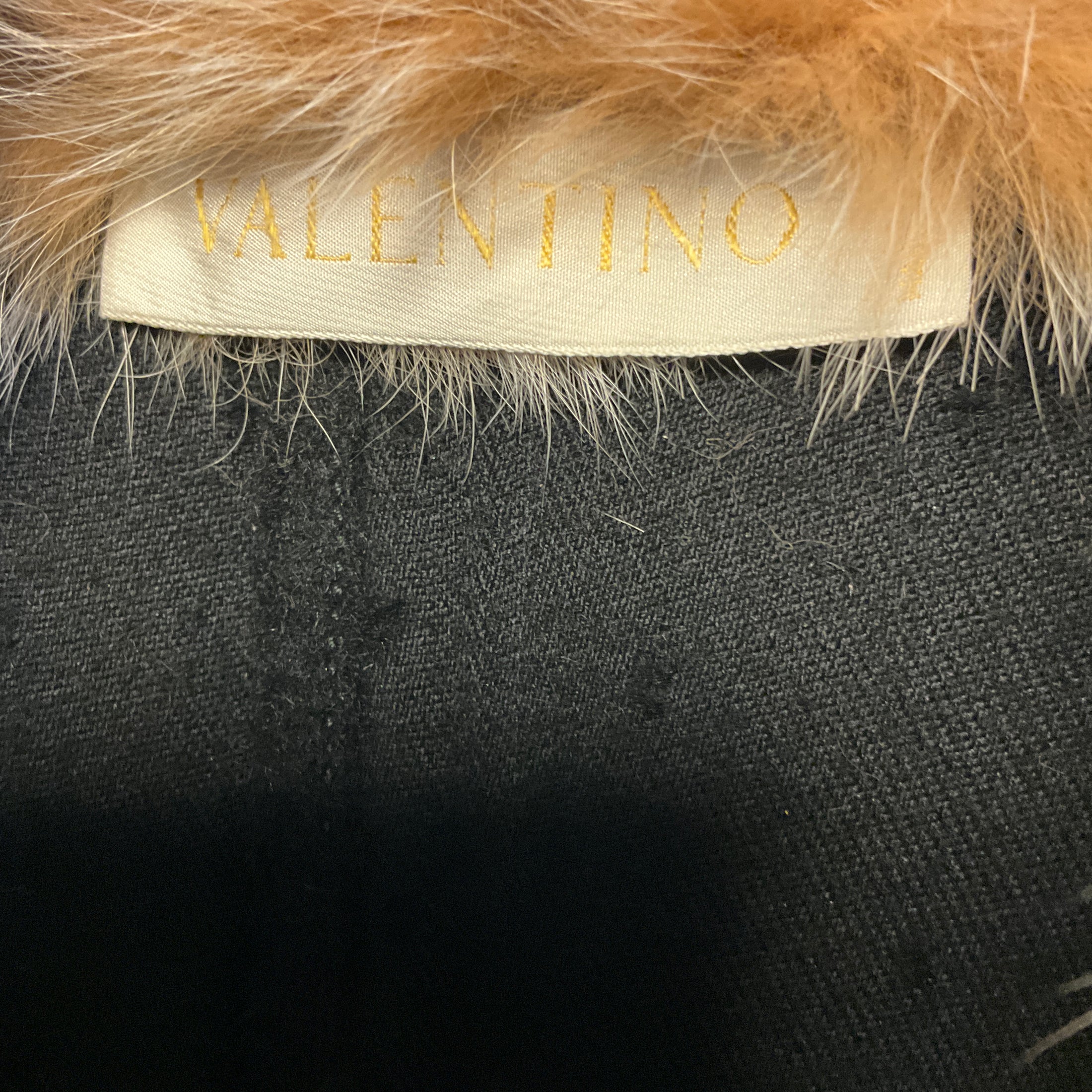 Valentino Black Belted Wool Coat with Fox Fur Collar
