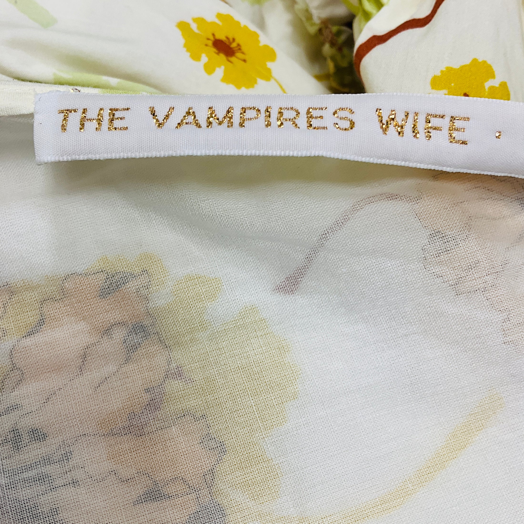 The Vampire's Wife White / Yellow Floral Cotton Midi Frill Seeker Dress