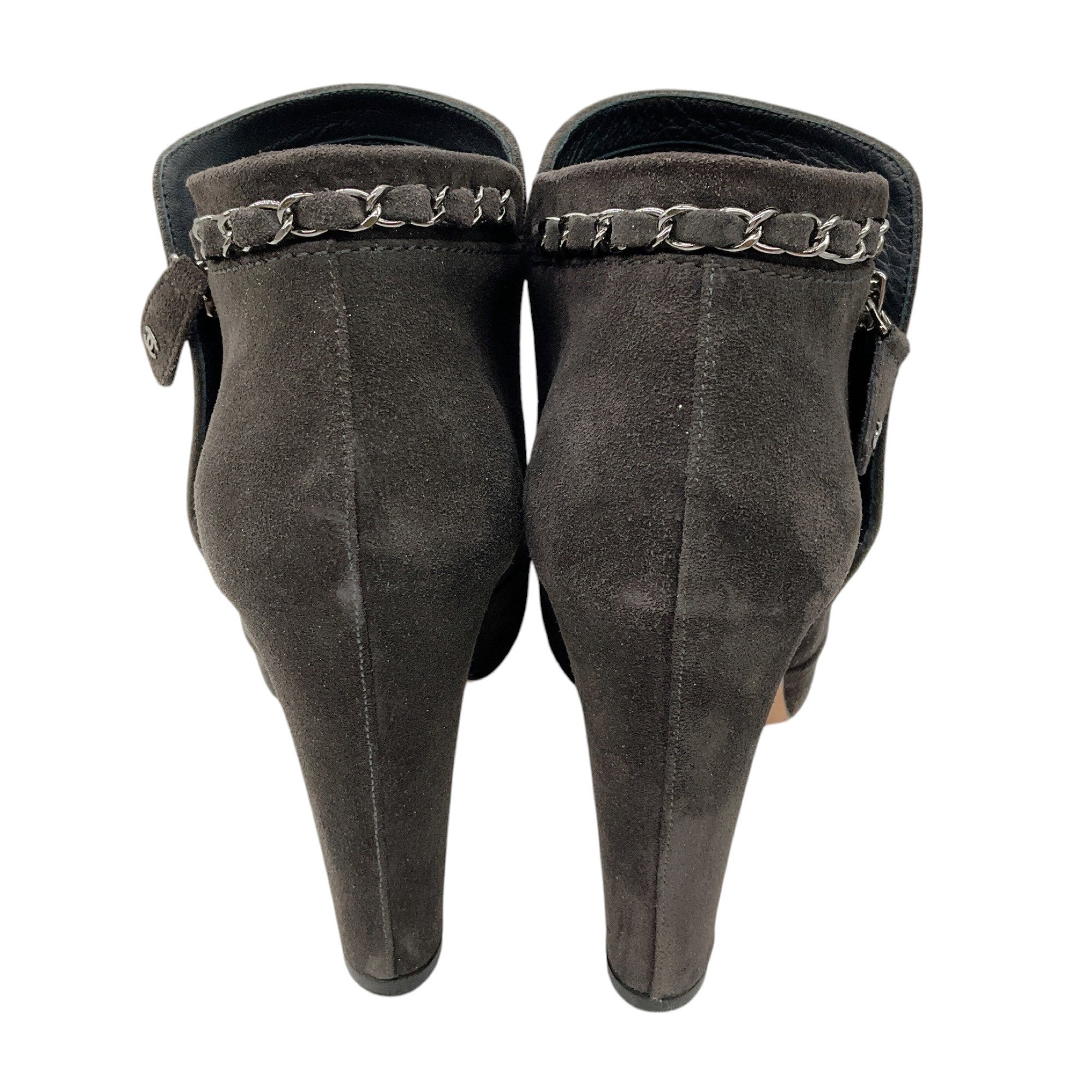 Chanel Grey / Silver Chain Detail Suede Short Boots