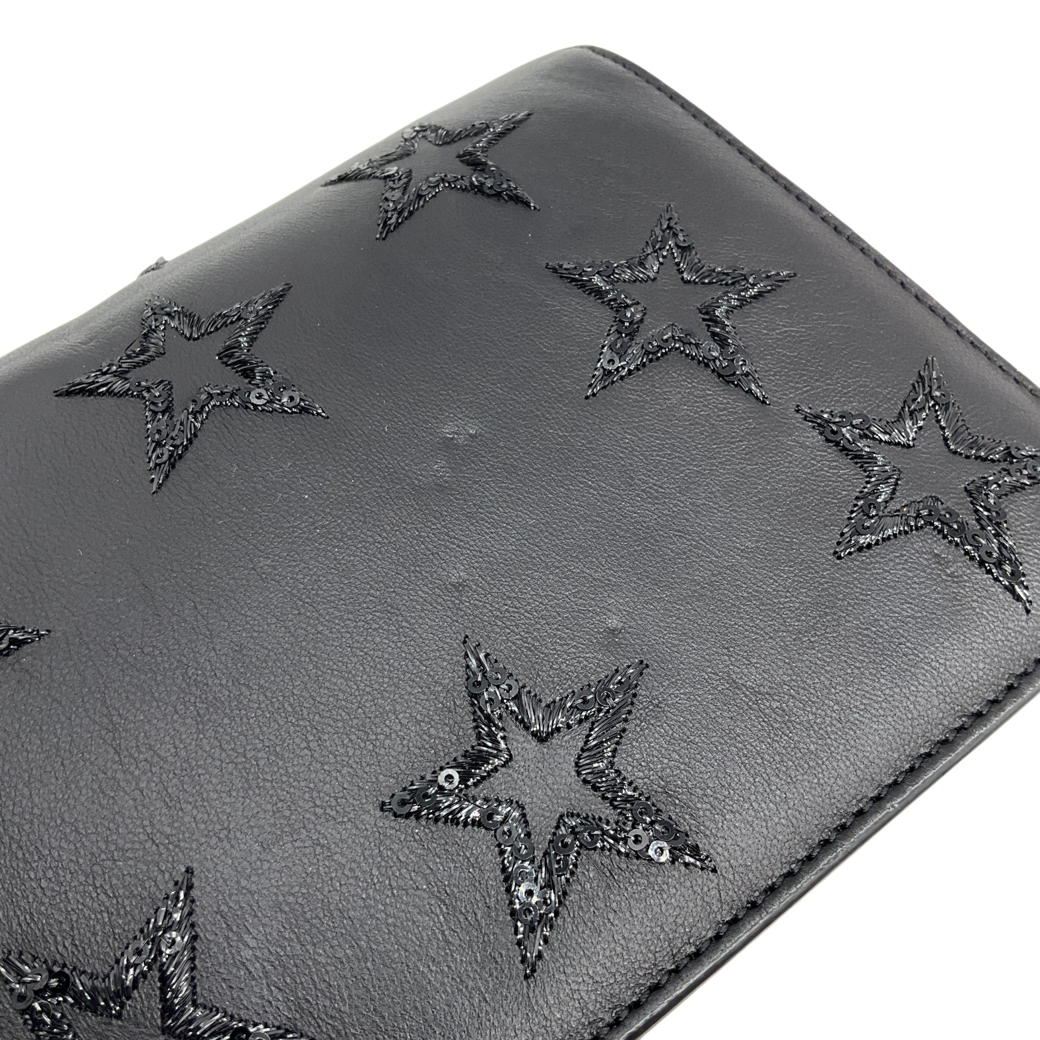 Saint Laurent Black Leather Betty Shoulder bag with Sequined Embroidered Stars