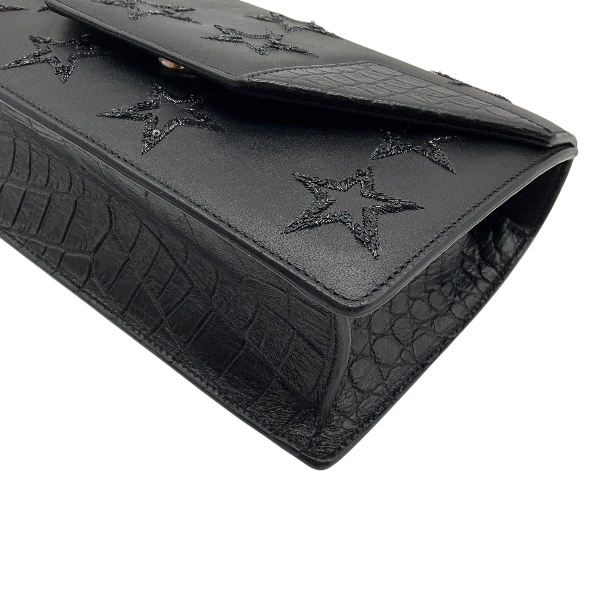 Saint Laurent Black Leather Betty Shoulder bag with Sequined Embroidered Stars