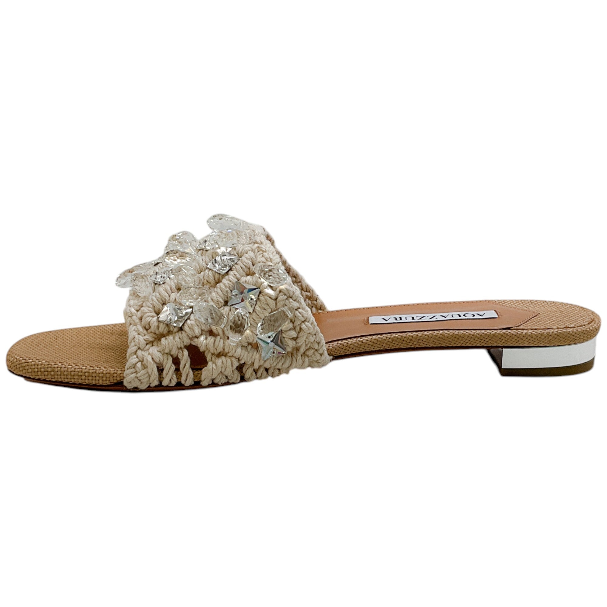 Aquazzura Natural Raffia Crystal Cote Flat Sandals