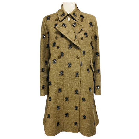 Valentino Olive Green / Black Pre-Fall 2017 Runway Floral Sequined and Embroidered Wool Coat