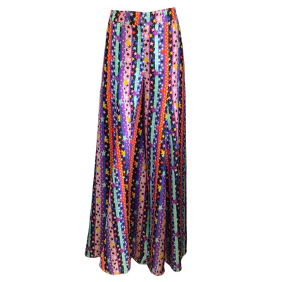 Carolina Herrera Multicolored Stars and Stripes Print Wide Leg Silk Pants