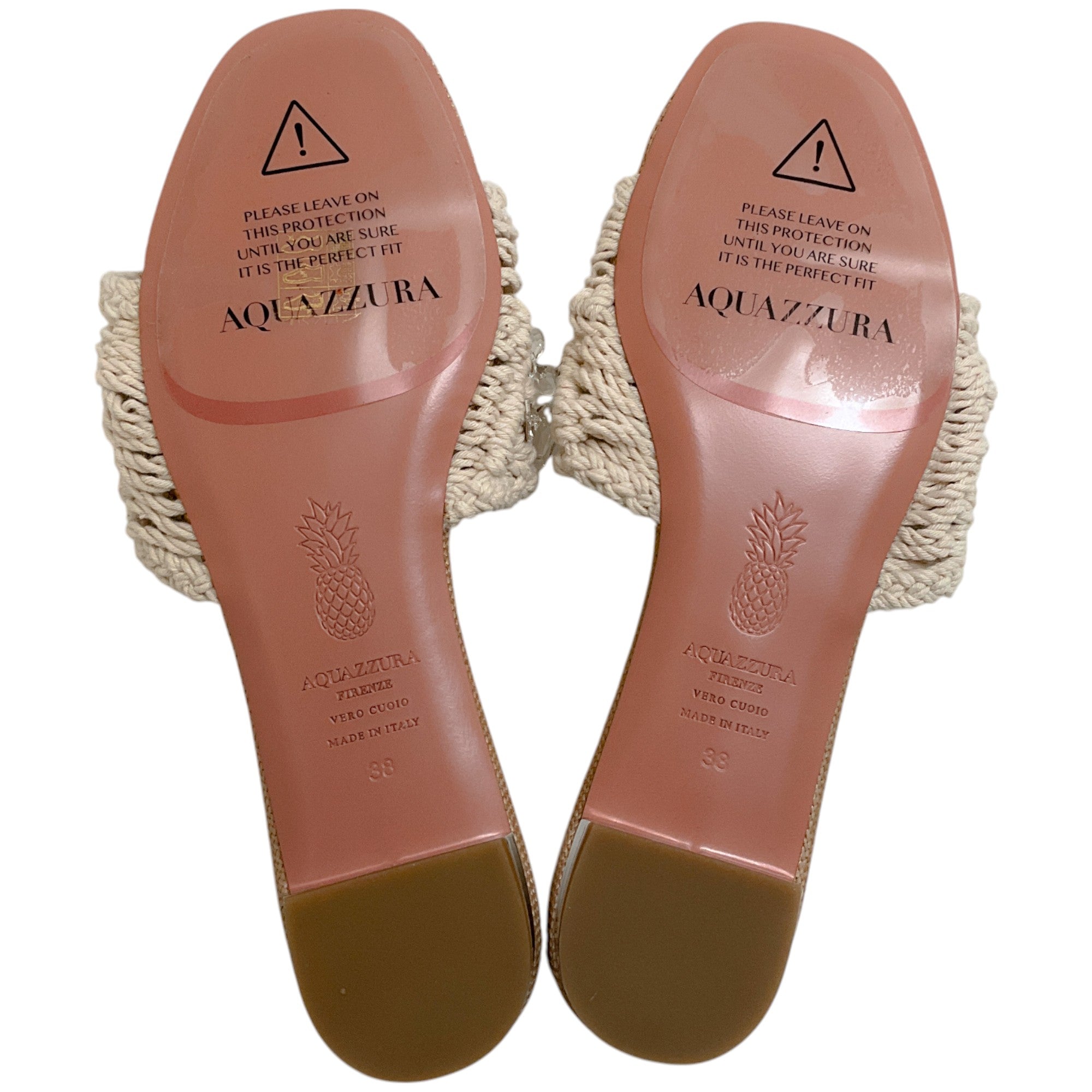 Aquazzura Natural Raffia Crystal Cote Flat Sandals