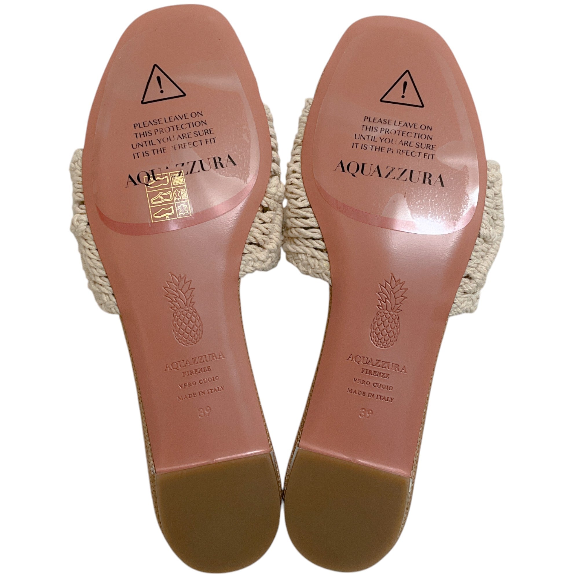 Aquazzura Natural Raffia Crystal Cote Flat Sandals