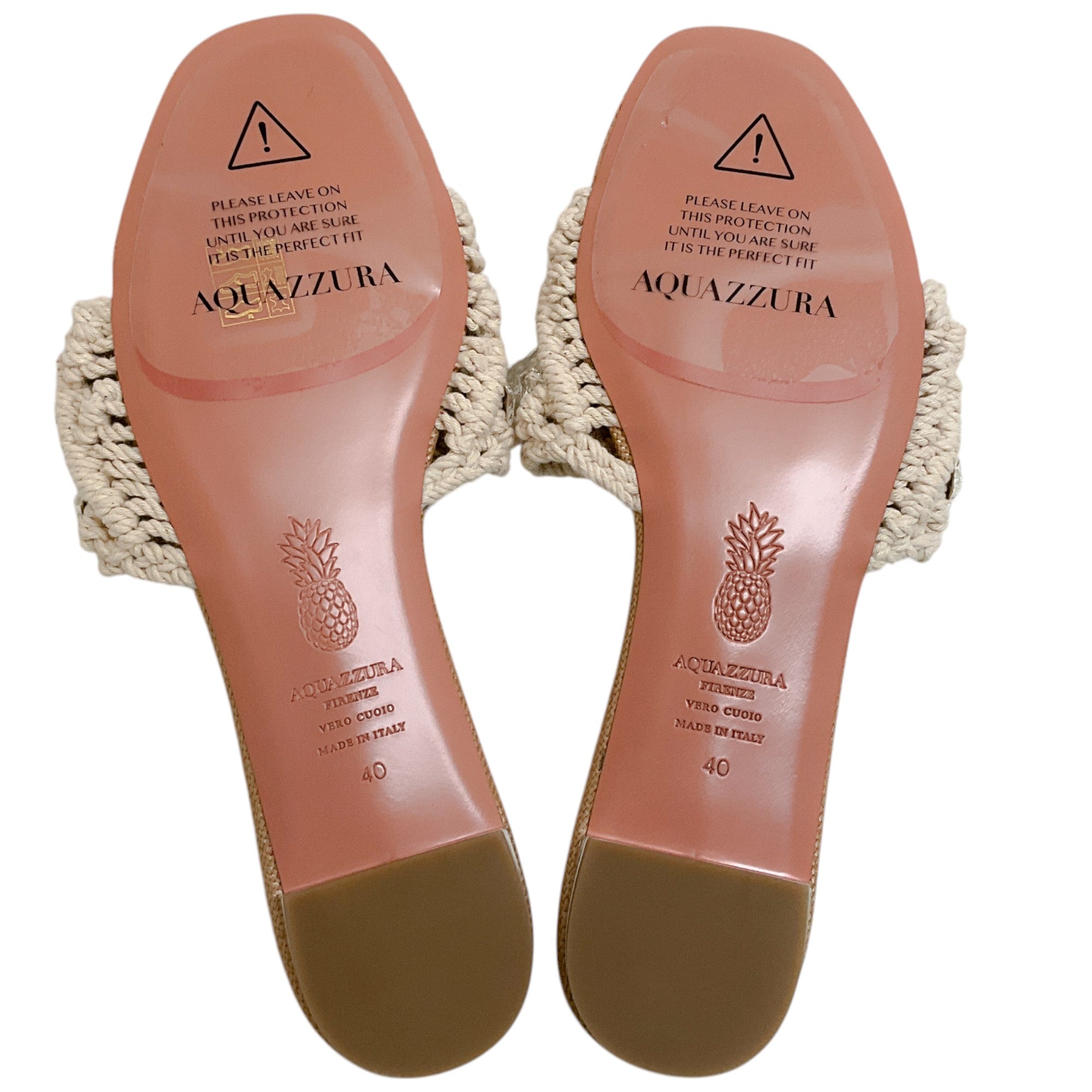 Aquazzura Natural Raffia Crystal Cote Flat Sandals