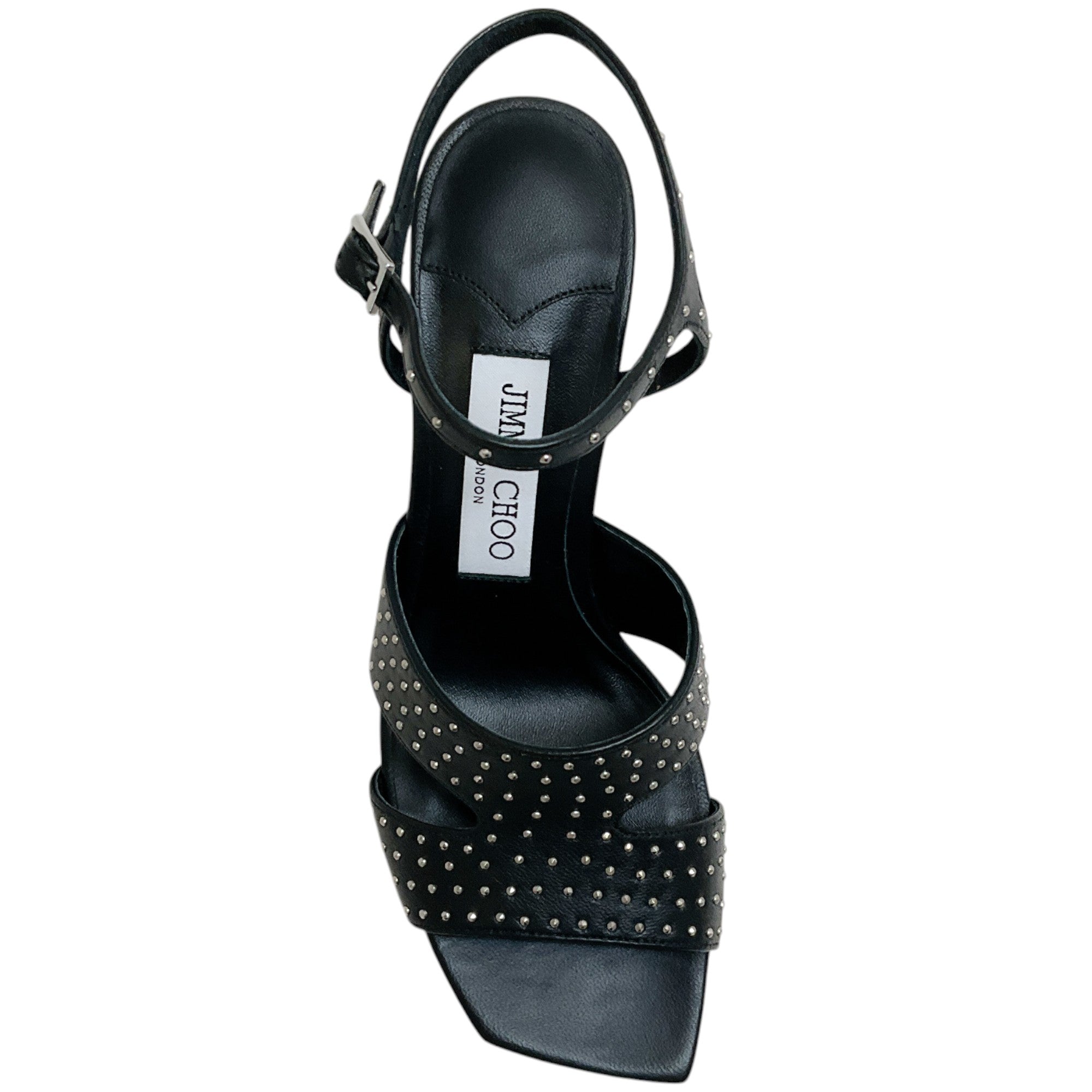 Jimmy Choo Black Leather Studded Ellison 85 Sandals