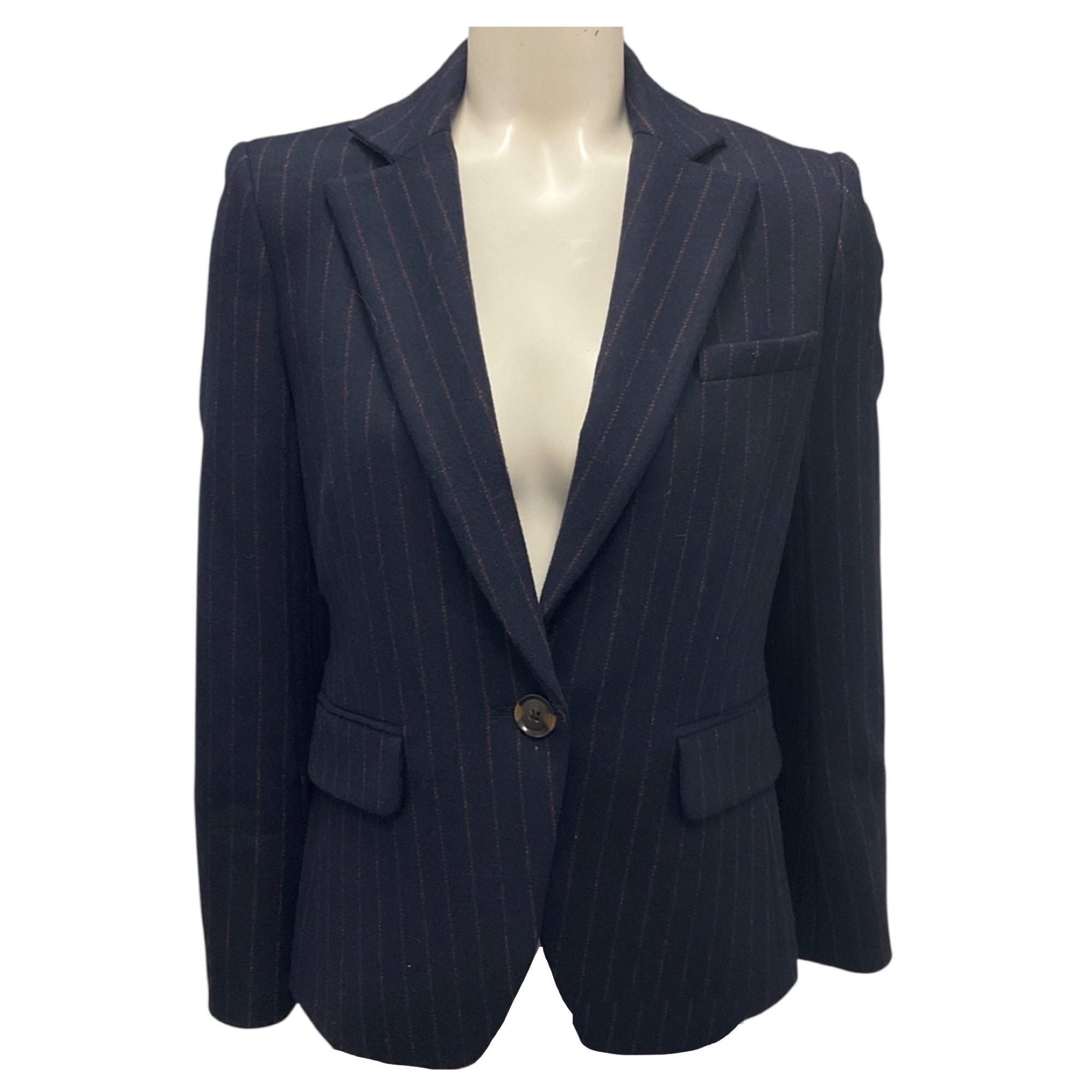 Veronica Beard Navy Multi Tyra Pinstriped Dickey Jacket
