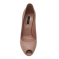 Load image into Gallery viewer, Louis Vuitton Nude / Gold Monogram Lock Detail Calfskin Leather Peep Toe Pumps
