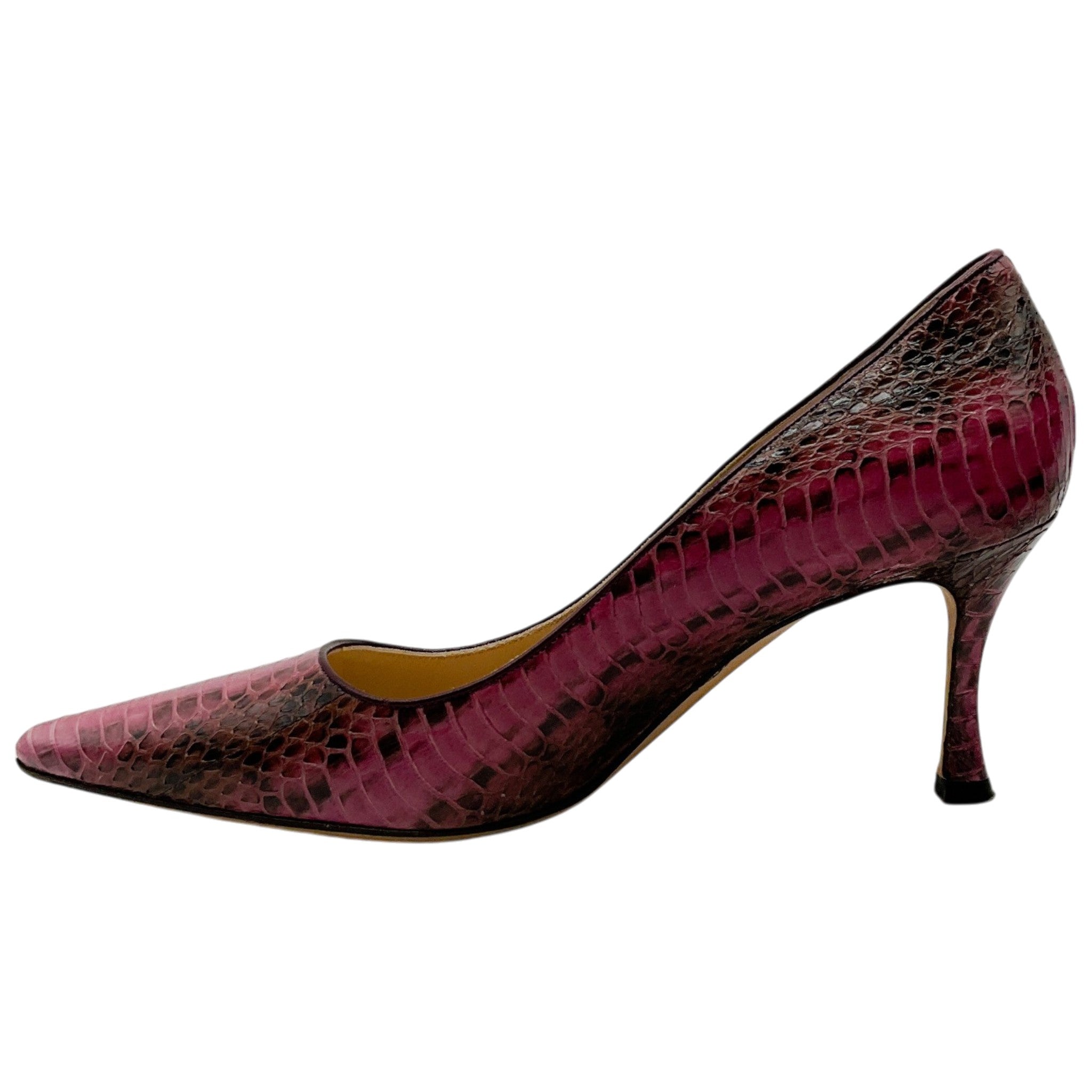 Manolo Blahnik Pink / Brown Python Embossed Leather Pumps