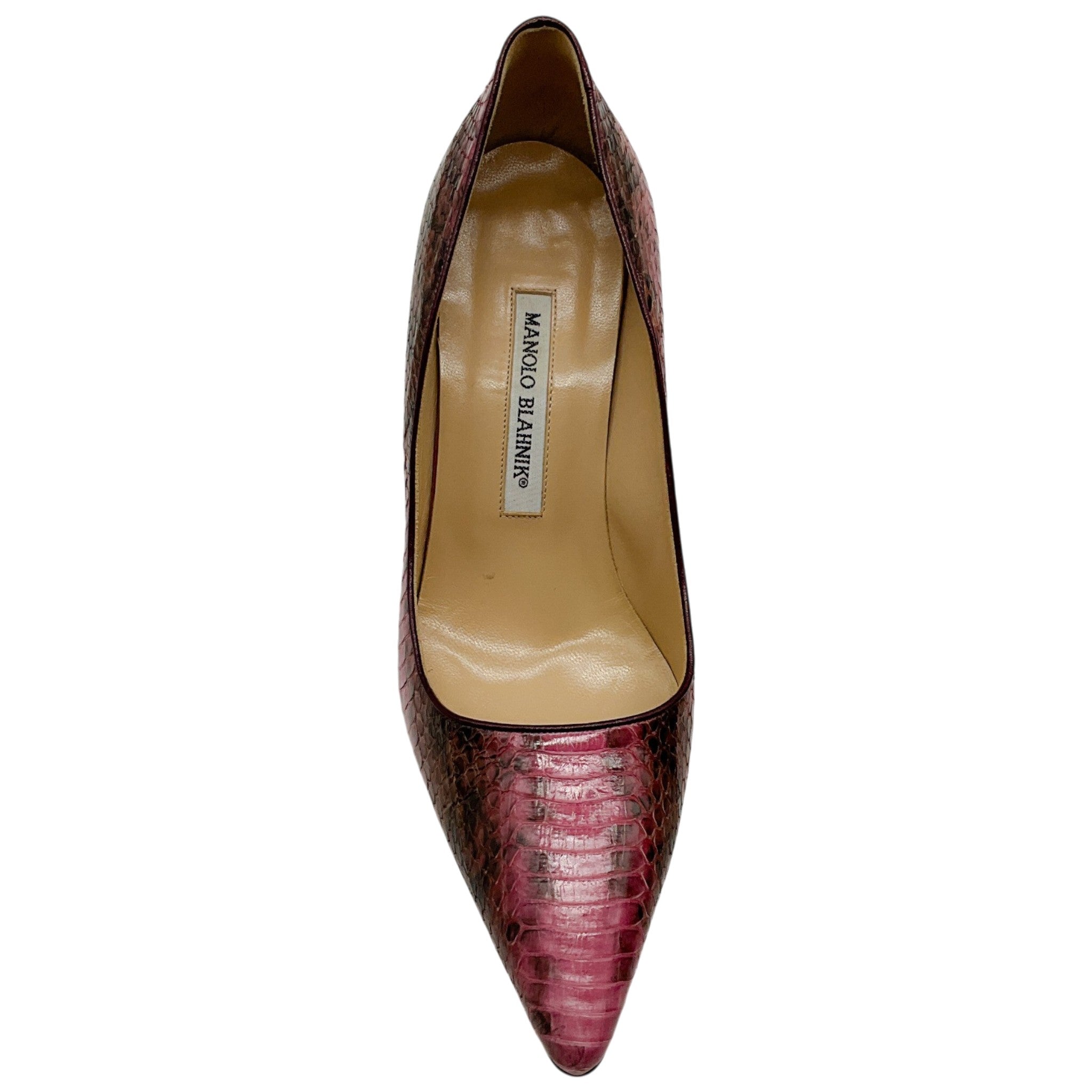 Manolo Blahnik Pink / Brown Python Embossed Leather Pumps
