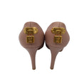 Load image into Gallery viewer, Louis Vuitton Nude / Gold Monogram Lock Detail Calfskin Leather Peep Toe Pumps
