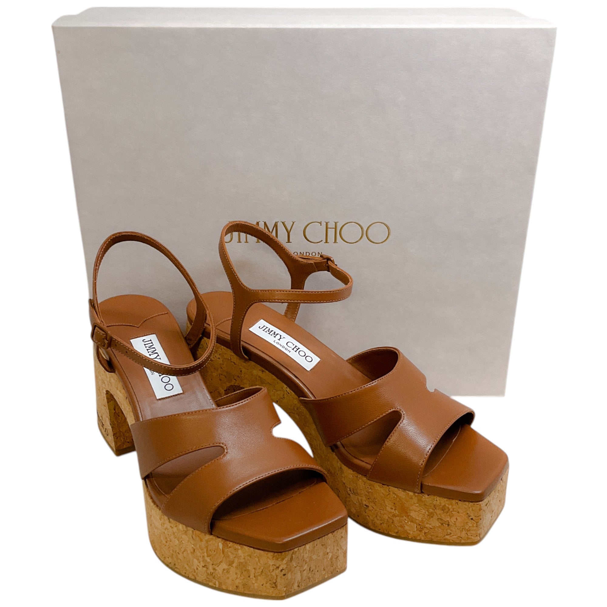 Jimmy Choo Brown Leather Esha 95 Platform Sandals