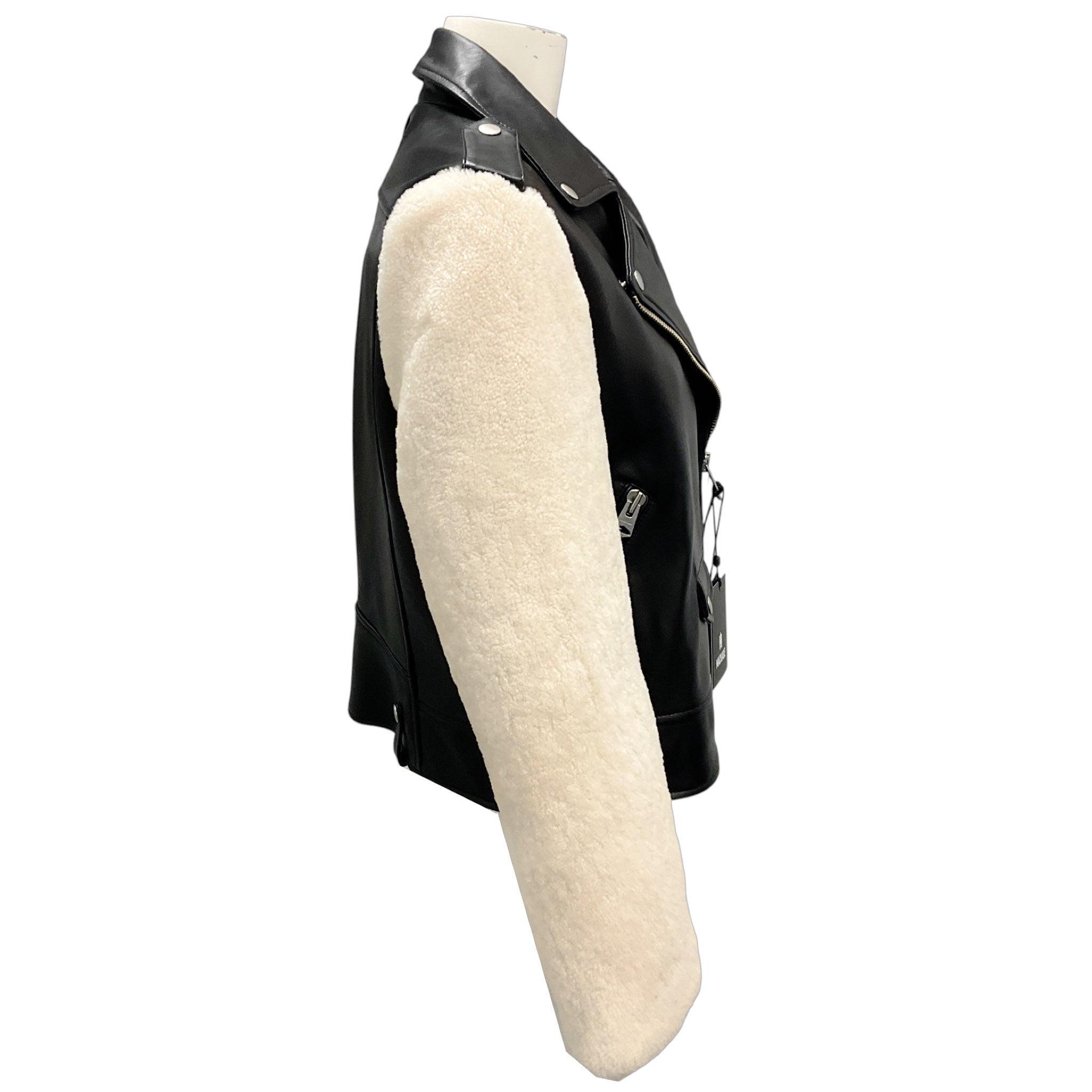 Mackage Black Baya Lambskin Leather and Shearling Biker Jacket