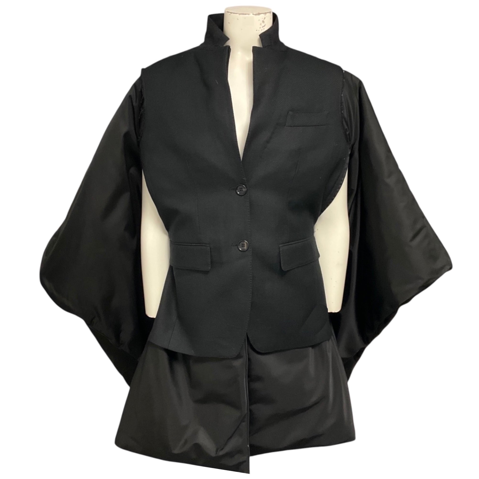 Burberry Black Cape Style Wool and Nylon Coat