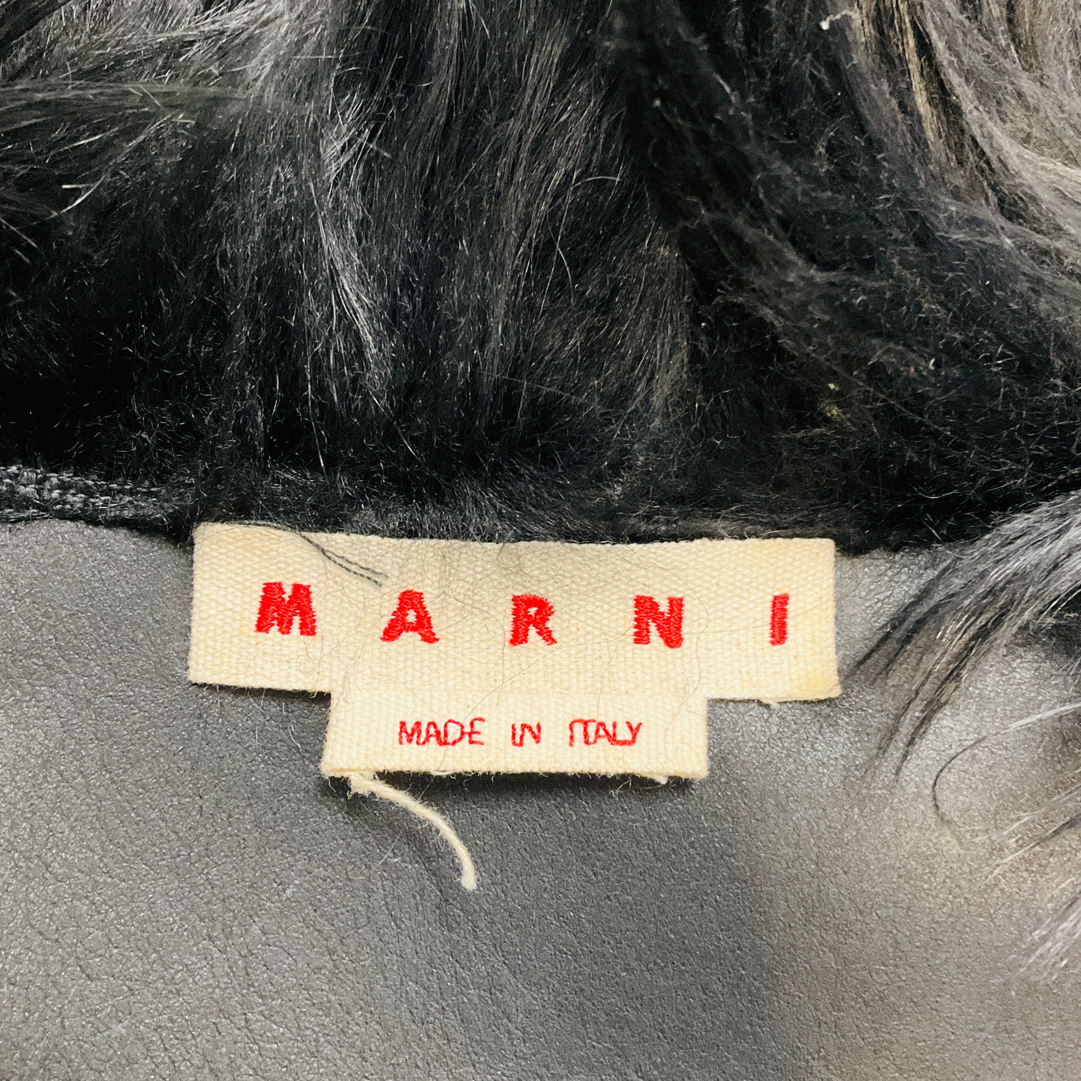 Marni Olive Green / Black Colorblock Zip Front Short Sleeved Lamb Shearling Fur Coat