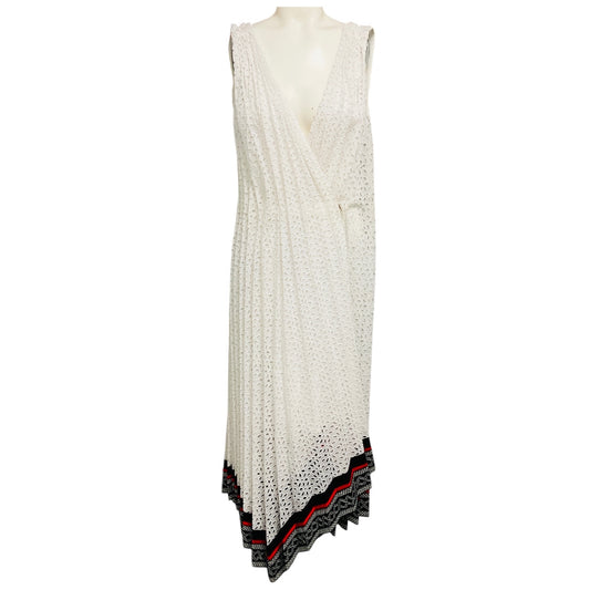 Oscar de la Renta White Sleeveless V-Neck Cotton Eyelet Midi Dress