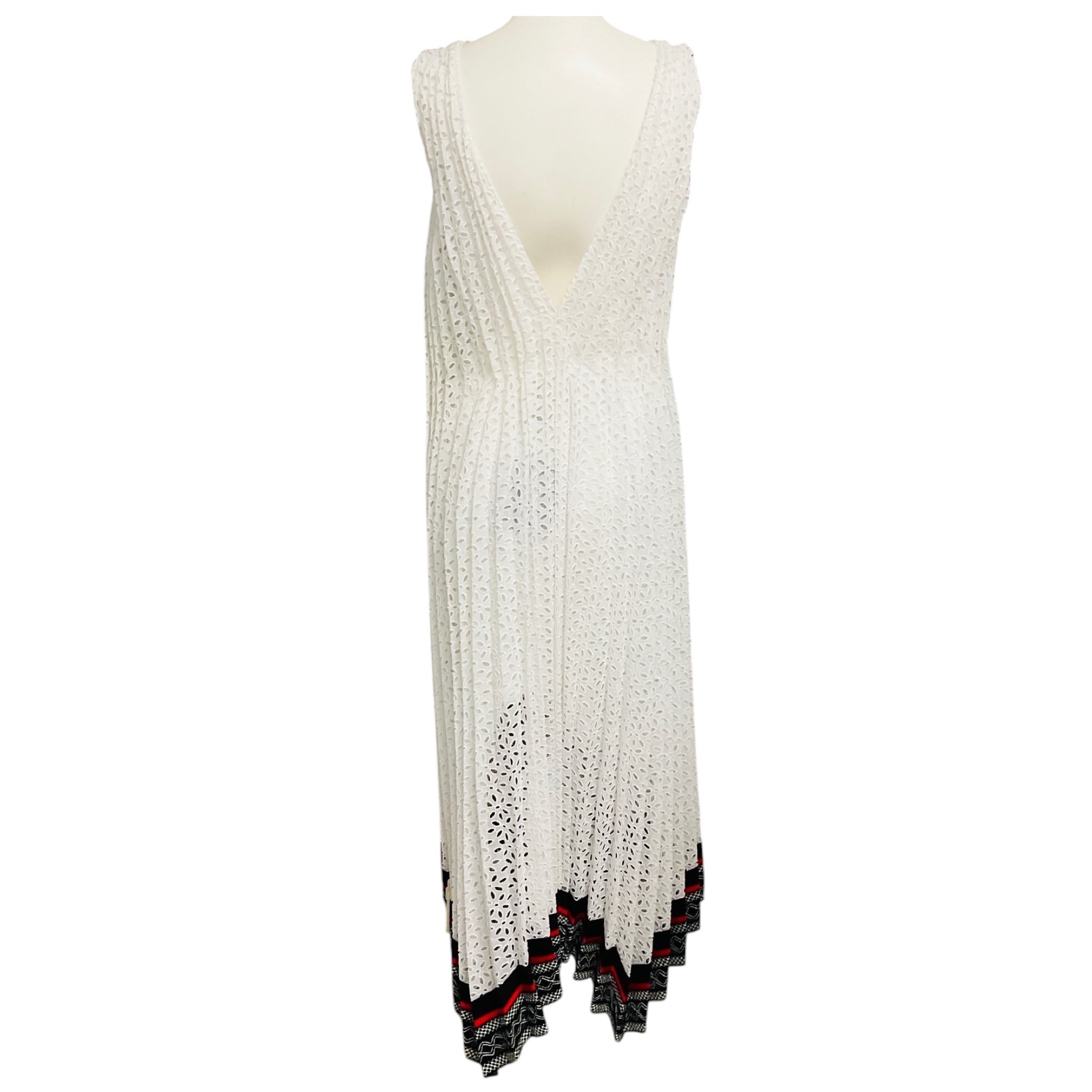 Oscar de la Renta White Sleeveless V-Neck Cotton Eyelet Midi Dress