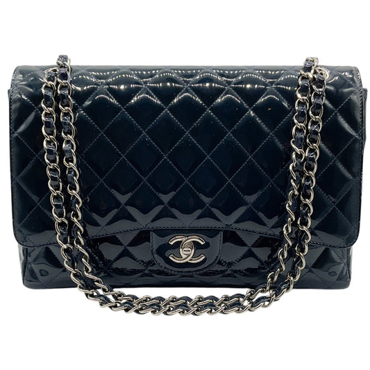 Chanel Navy Blue Patent Leather Maxi Flap Bag
