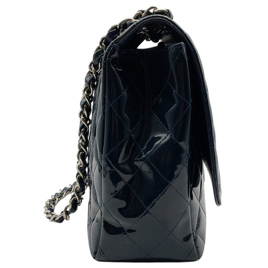 Chanel Navy Blue Patent Leather Maxi Flap Bag