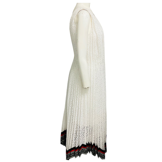 Oscar de la Renta White Sleeveless V-Neck Cotton Eyelet Midi Dress