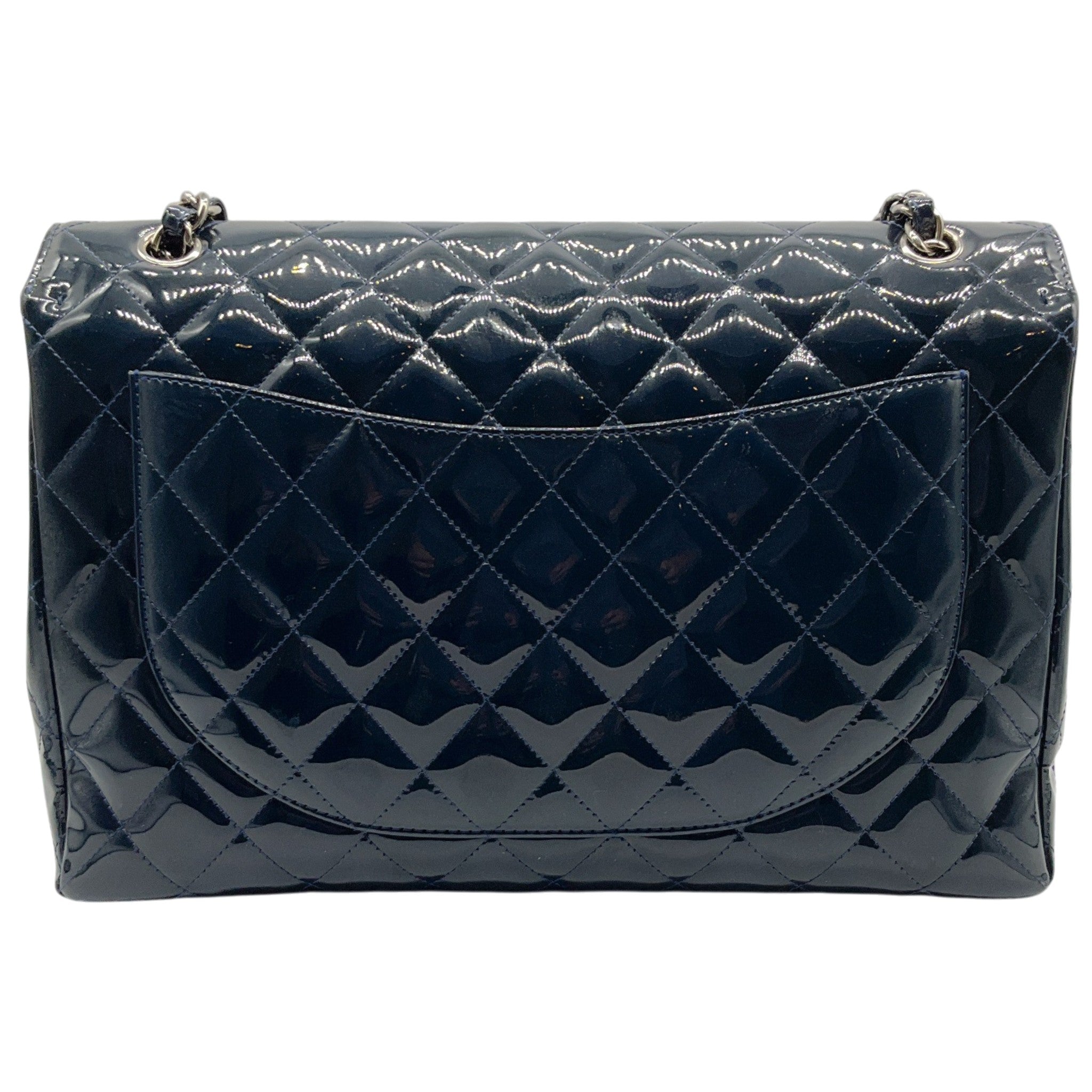 Chanel Navy Blue Patent Leather Maxi Flap Bag