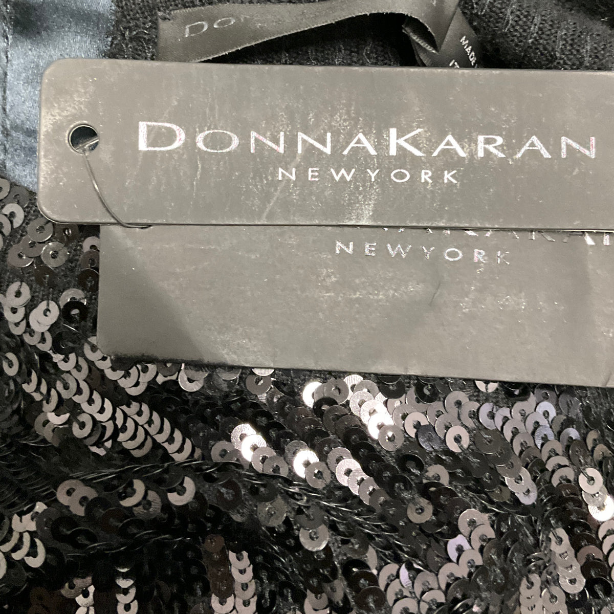 Donna Karan Black Sequined Wetlook Cashmere Sleeveless Dress