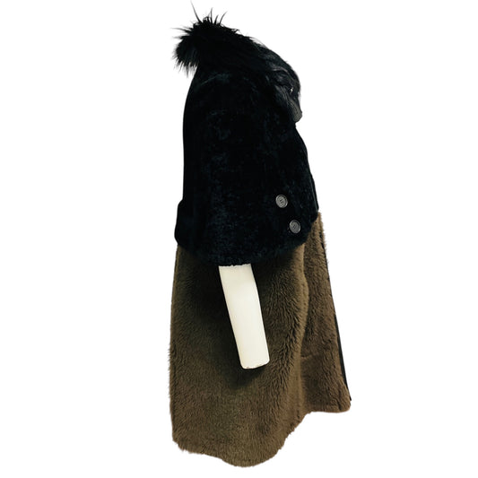 Marni Olive Green / Black Colorblock Zip Front Short Sleeved Lamb Shearling Fur Coat