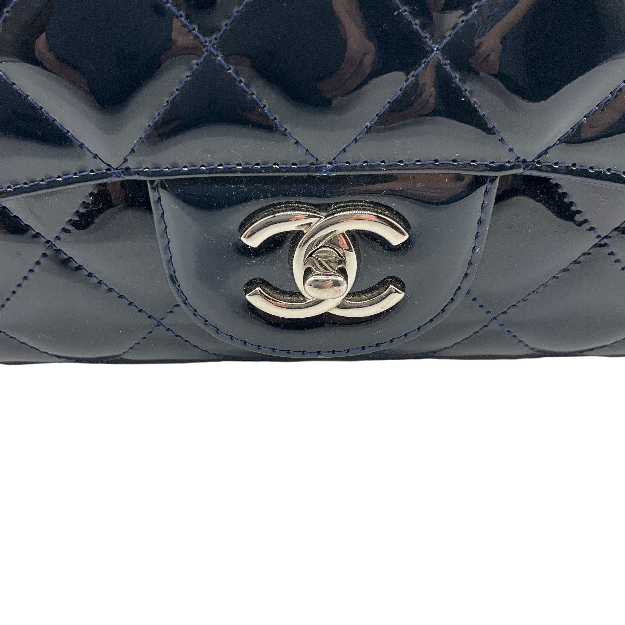 Chanel Navy Blue Patent Leather Maxi Flap Bag