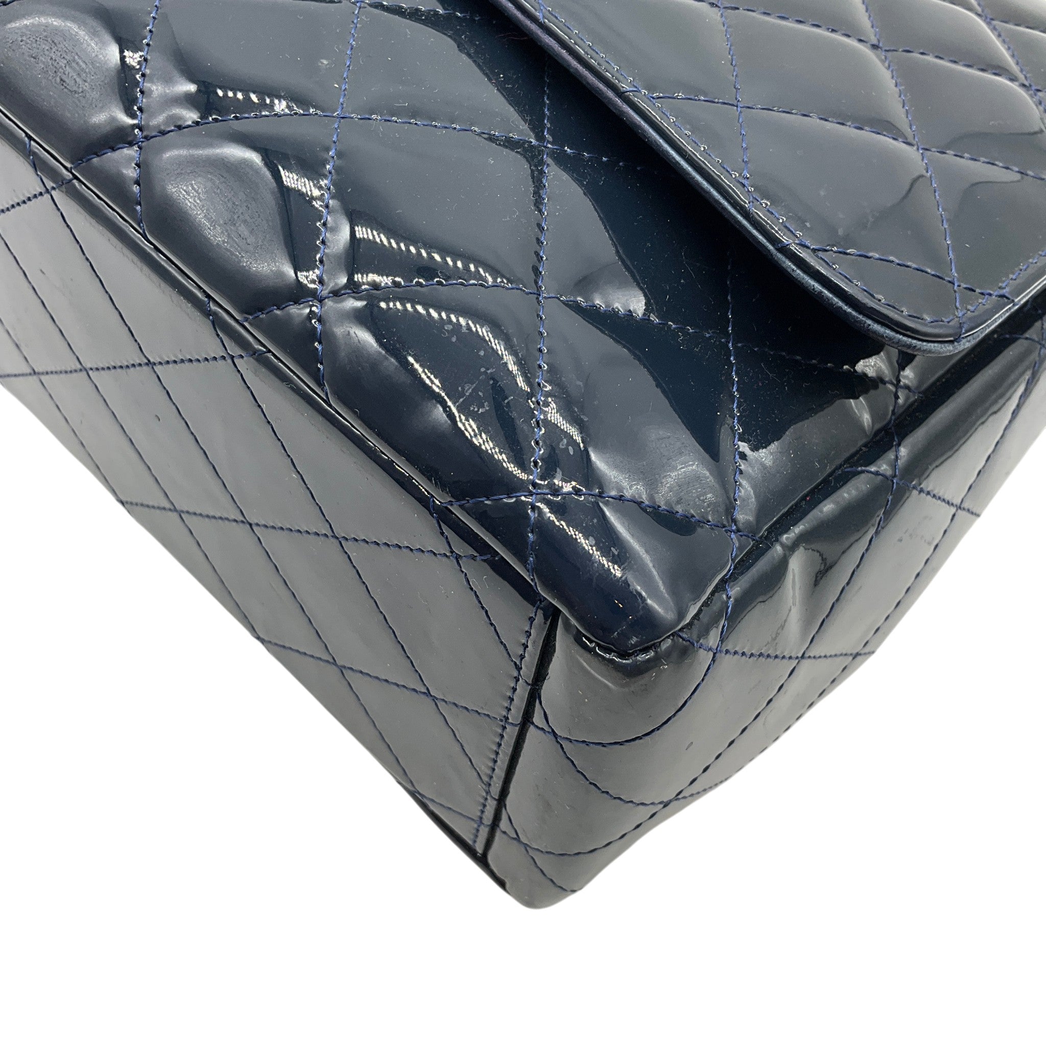Chanel Navy Blue Patent Leather Maxi Flap Bag