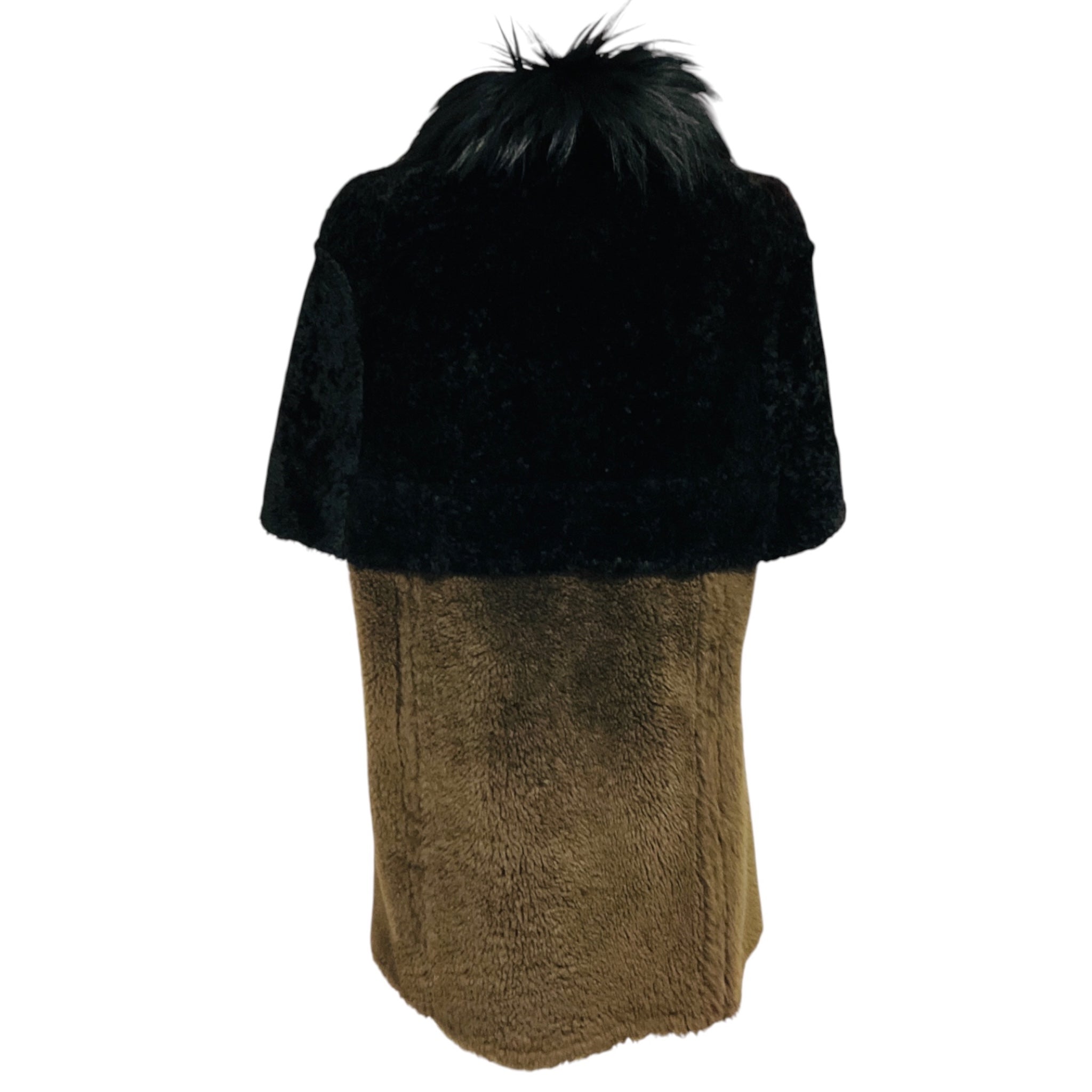 Marni Olive Green / Black Colorblock Zip Front Short Sleeved Lamb Shearling Fur Coat