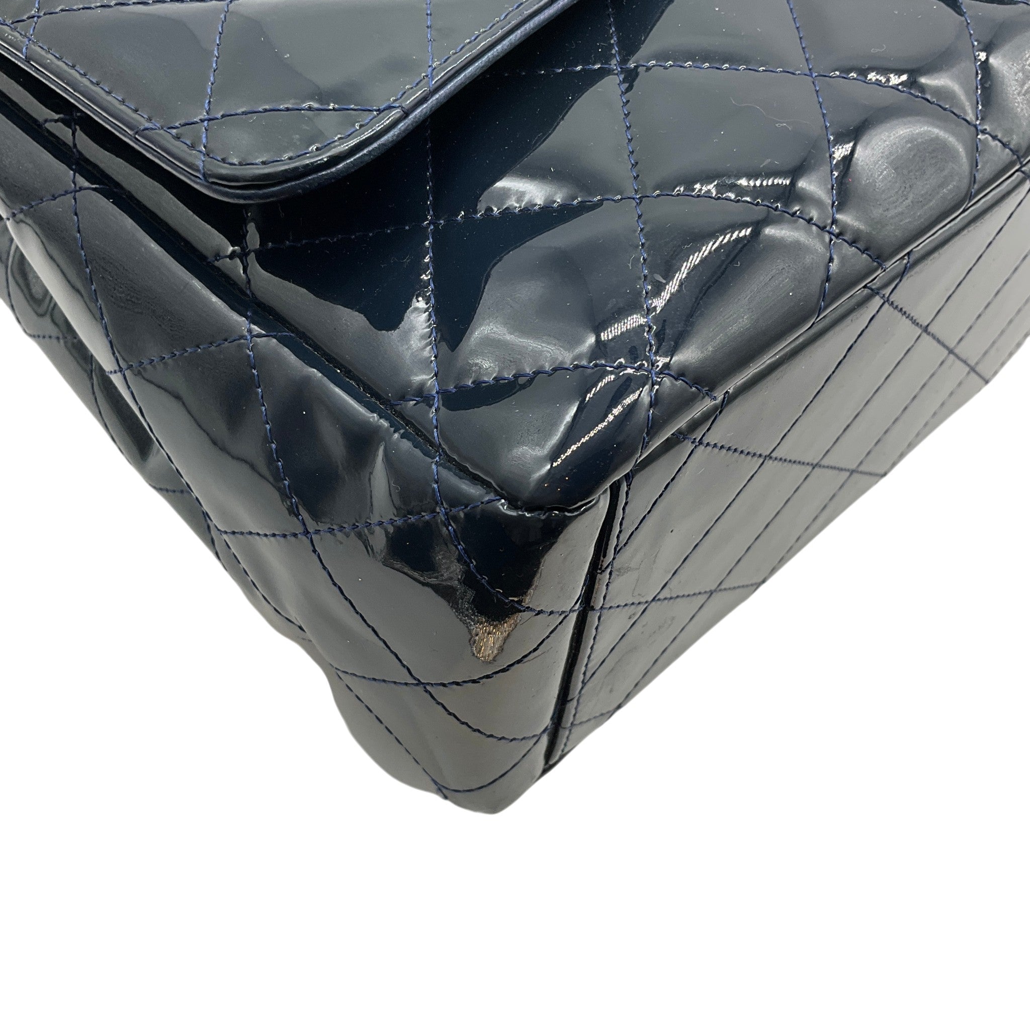 Chanel Navy Blue Patent Leather Maxi Flap Bag