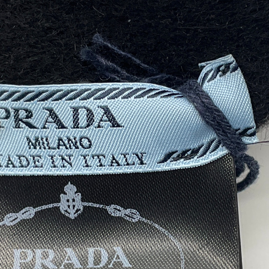 Prada Black / White / Orange Logo Print Fringed Cashmere Scarf