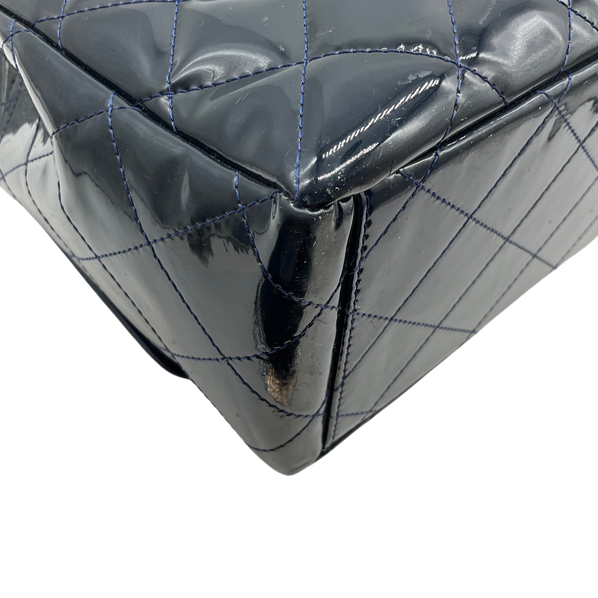 Chanel Navy Blue Patent Leather Maxi Flap Bag