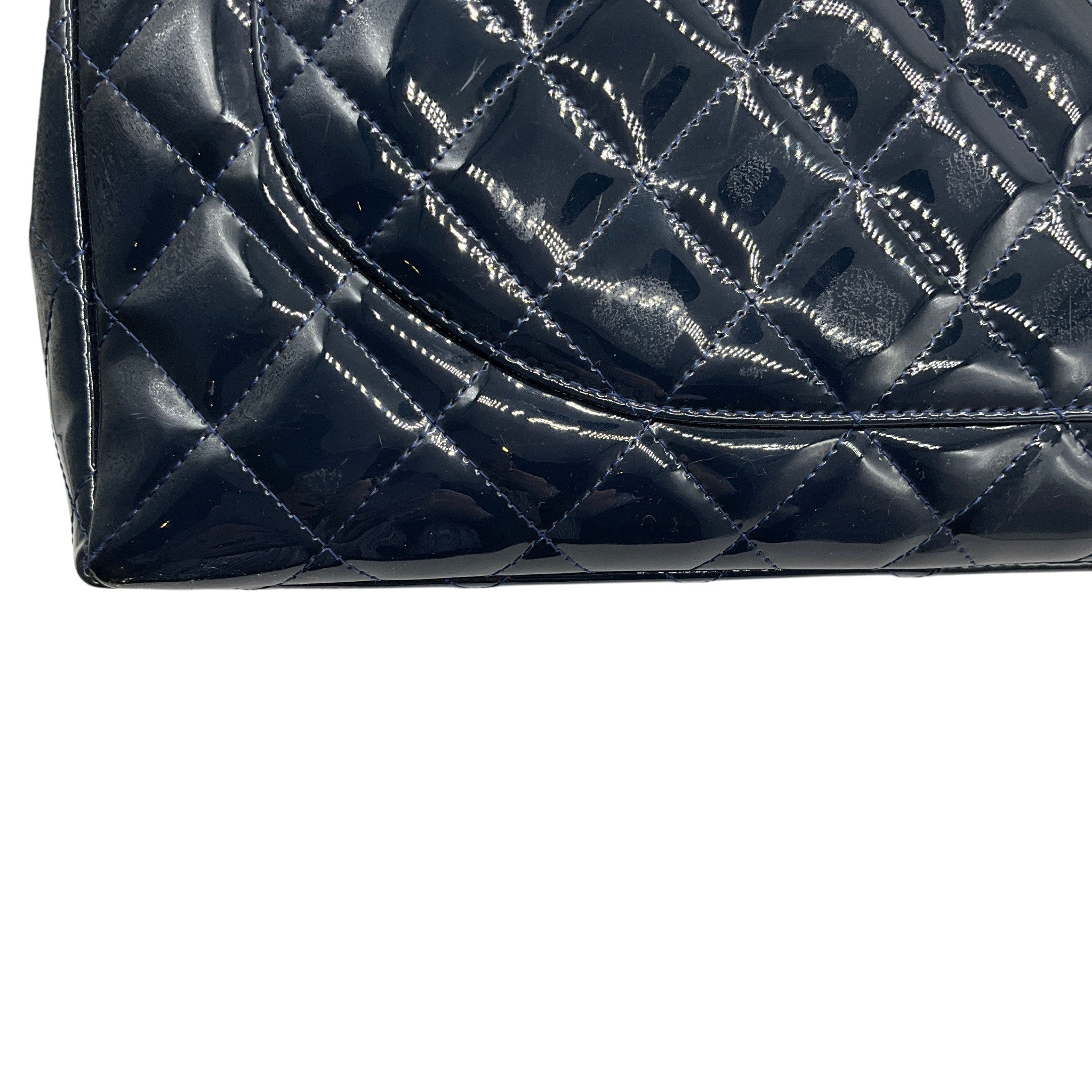 Chanel Navy Blue Patent Leather Maxi Flap Bag
