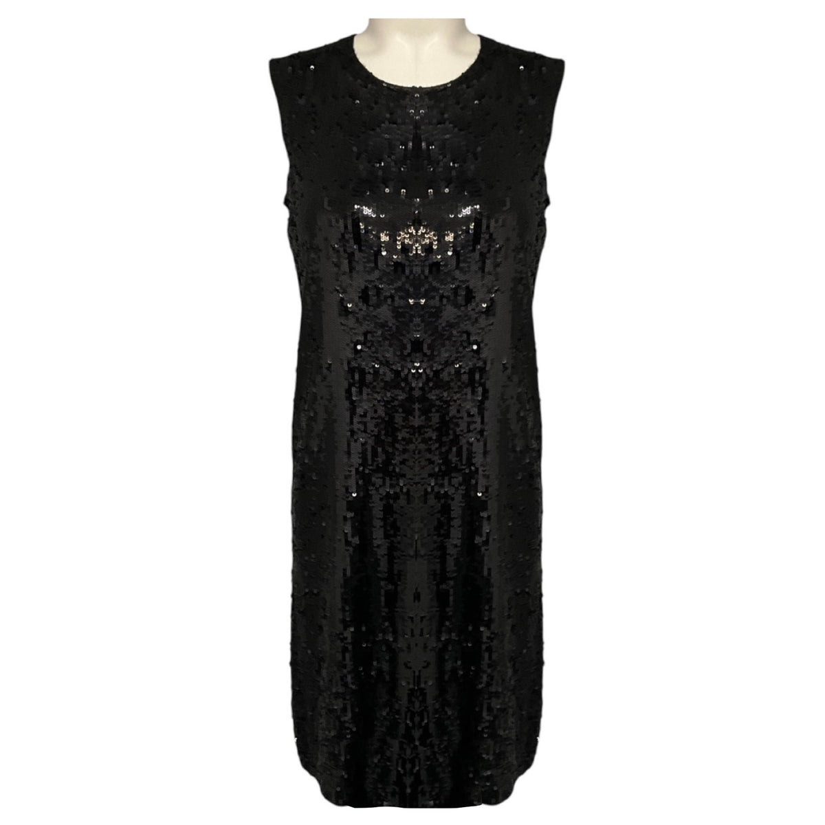 Donna Karan Black Sequined Wetlook Cashmere Sleeveless Dress