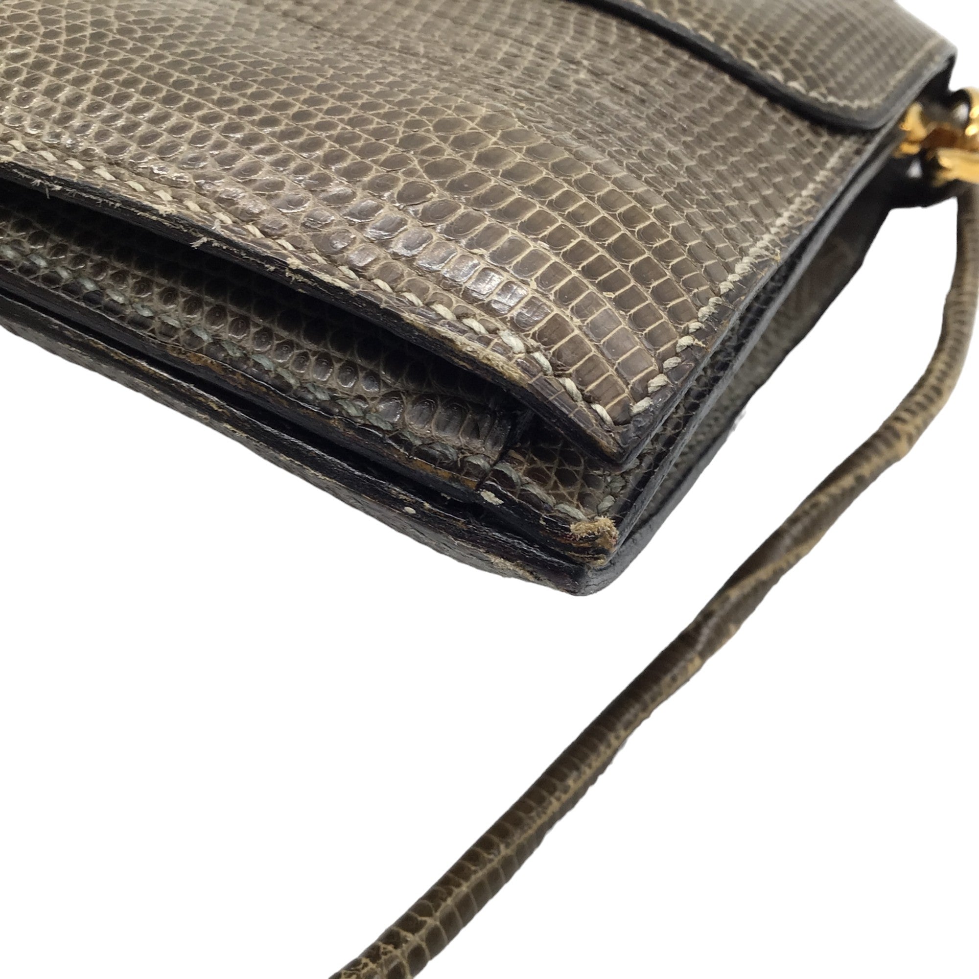 Hermes Vintage Olive Green Lizard Skin Leather Flap Shoulder Bag