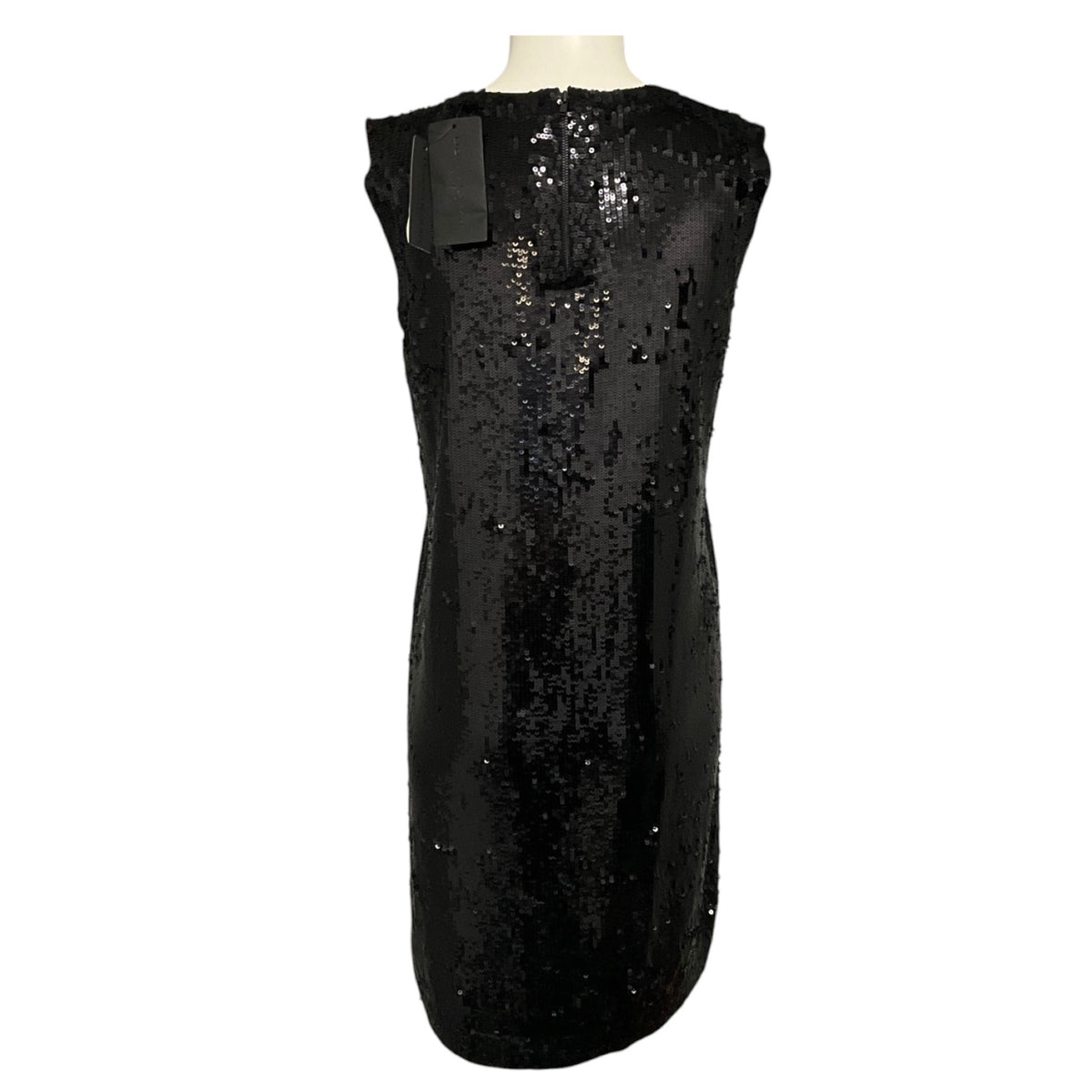Donna Karan Black Sequined Wetlook Cashmere Sleeveless Dress