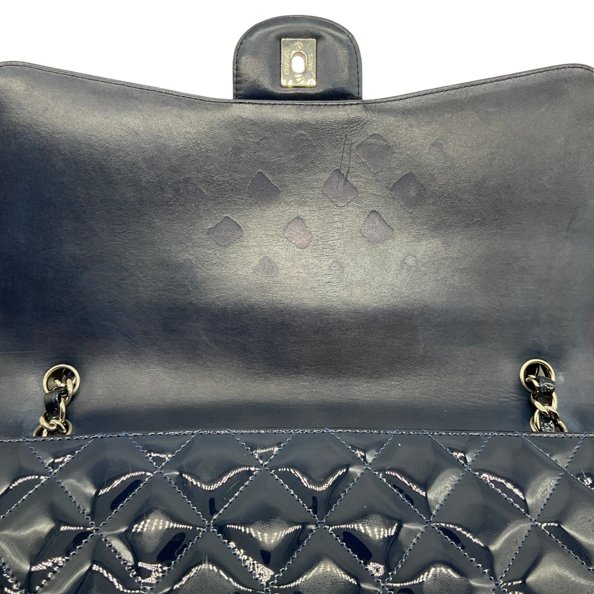 Chanel Navy Blue Patent Leather Maxi Flap Bag